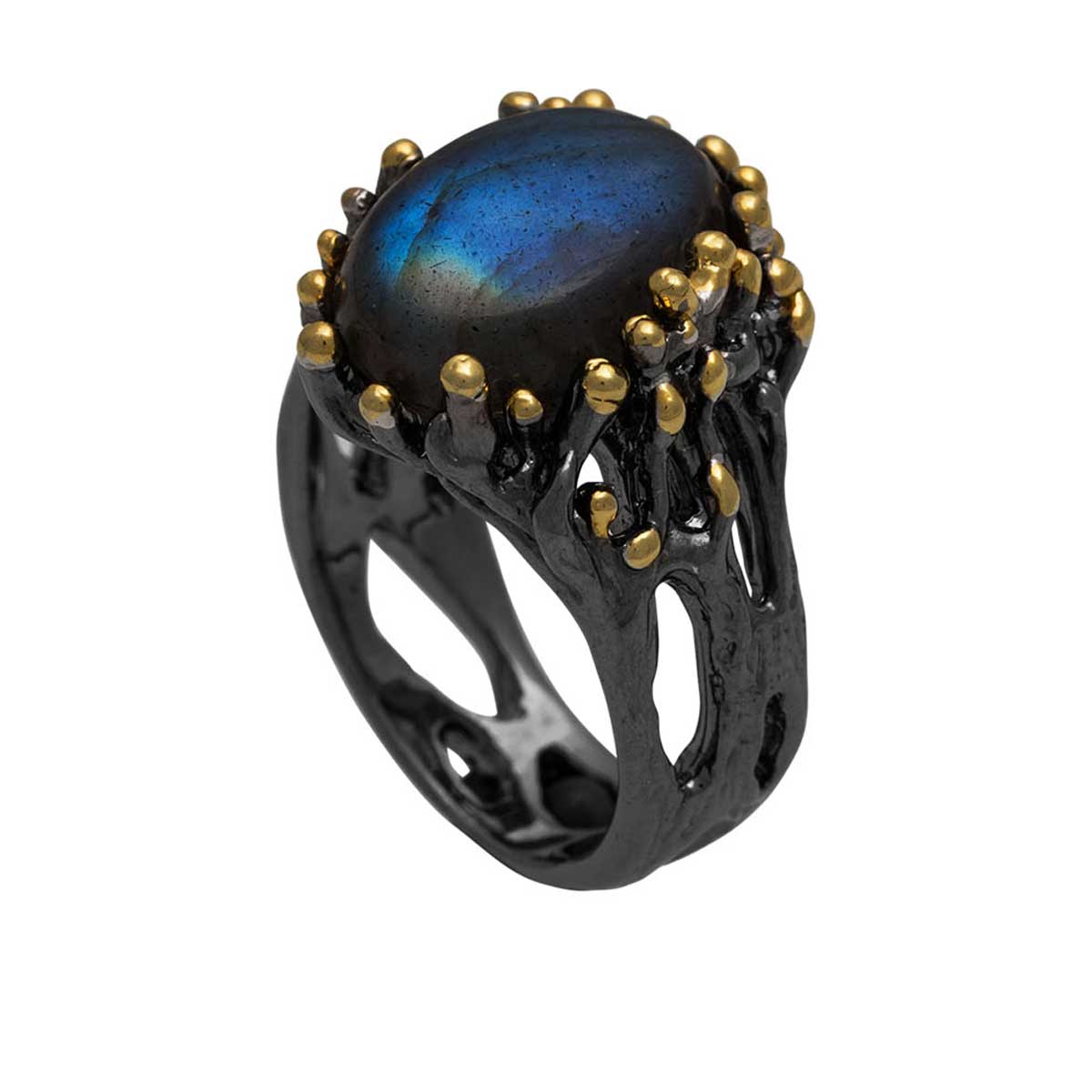 SOLID 925 STERLING SILVER GOLD PLATED LABRADORITE GEMSTONE MENS RING JEWELRY 