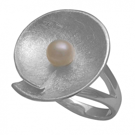 Handmade sterling silver ring Eight-RG-00373 with rhodium plating and semi-precious stones (pearls)
