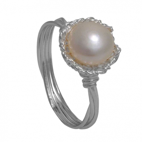 Handmade sterling silver ring Eight-RG-00392 with rhodium plating and semi-precious stones (pearls)