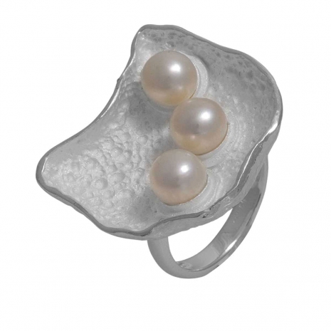 Handmade sterling silver ring Eight-RG-00394 with rhodium plating and semi-precious stones (pearls)