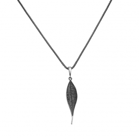 Handmade sterling silver necklace Eight-NK-00021 leaf with black plating