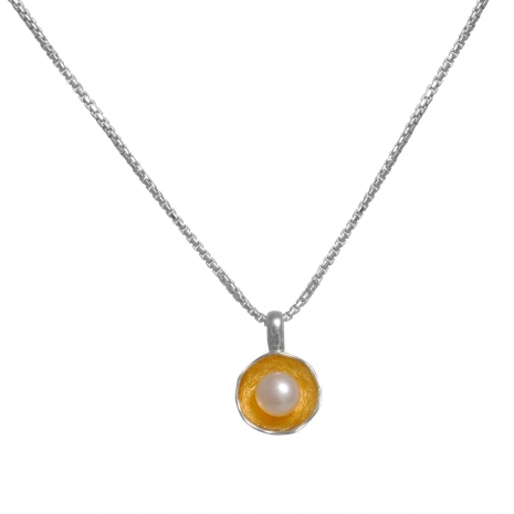 Handmade sterling silver necklace Eight-NK-00320 with gold plating and semi-precious stones (pearls)