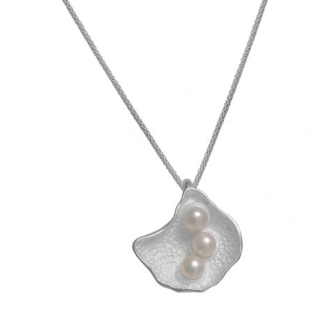 Handmade sterling silver necklace Eight-NK-00321 with rhodium plating and semi-precious stones (pearls)