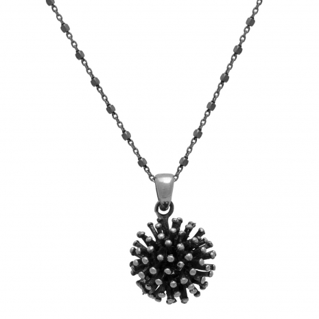 Handmade sterling silver necklace Eight-NK-00355 flower with rhodium plating and oxidized surfaces