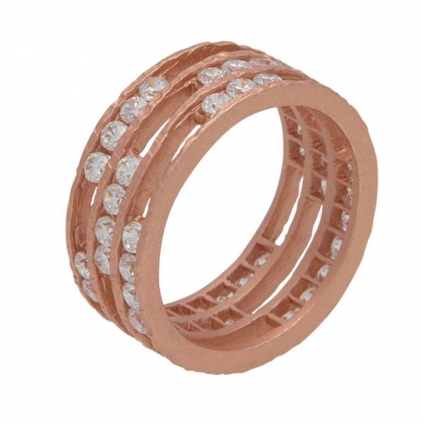Handmade sterling silver ring Eight-RG-00546 with rose gold plating and semi-precious stones (cubic zirconia)
