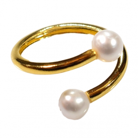 Handmade sterling silver ring Eight-RG-00698 with gold plating and semi-precious stones (pearls)