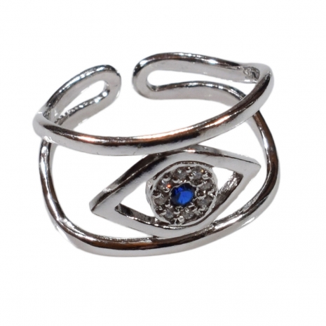 Handmade sterling silver ring Eight-RG-00712 eye with rhodium plating and semi-precious stones (cubic zirconia)