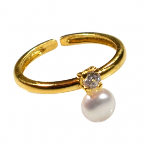 Handmade sterling silver ring Eight-RG-00713 with gold plating and semi-precious stones (pearls and cubic zirconia)