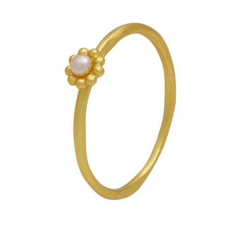 Handmade sterling silver ring Eight-RG-00098 with gold plating and semi-precious stones (pearls)
