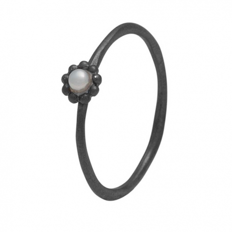 Handmade sterling silver ring Eight-RG-00099 with black plating and semi-precious stones (pearls)