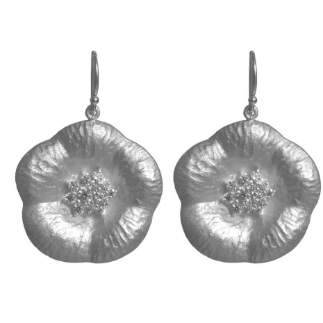 Handmade sterling silver earrings Eight-ER-00189 flowers with rhodium plating and semi-precious stones (cubic zirconia)