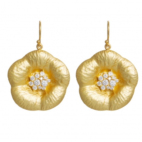 Handmade sterling silver earrings Eight-ER-00191 flowers with gold plating and semi-precious stones (cubic zirconia)