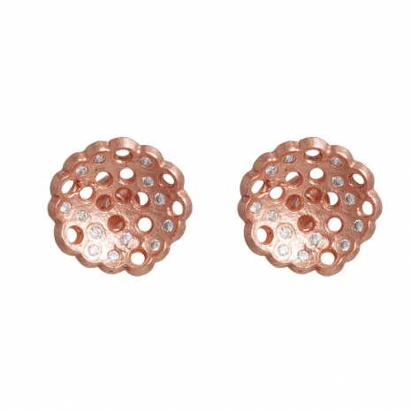 Handmade sterling silver earrings Eight-ER-00200 with rose gold plating and semi-precious stones (cubic zirconia)