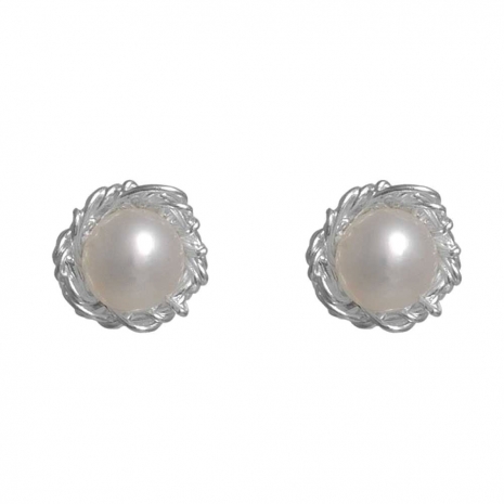 Handmade sterling silver earrings Eight-ER-00311 with rhodium plating and semi-precious stones (pearls)