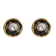 Handmade sterling silver earrings Eight-ER-00004 with black and gold plating and semi-precious stones (cubic zirconia)