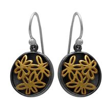 Handmade sterling silver earrings Eight-ER-00041 flowers with black, gold and rhodium plating