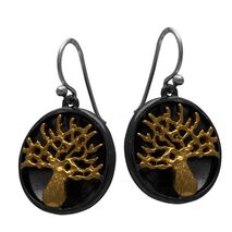 Handmade sterling silver earrings Eight-ER-00047 tree of life with black, gold and rhodium plating