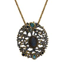 Handmade sterling silver necklace Eight-NK-00010 with black and gold plating and semi-precious stones (labradorite and cubic zirconia)