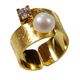 Handmade sterling silver ring Eight-RG-00697 with gold plating and semi-precious stones (pearls and cubic zirconia)
